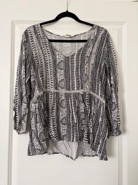 Roxy Black & White Printed Boho Tunic Top